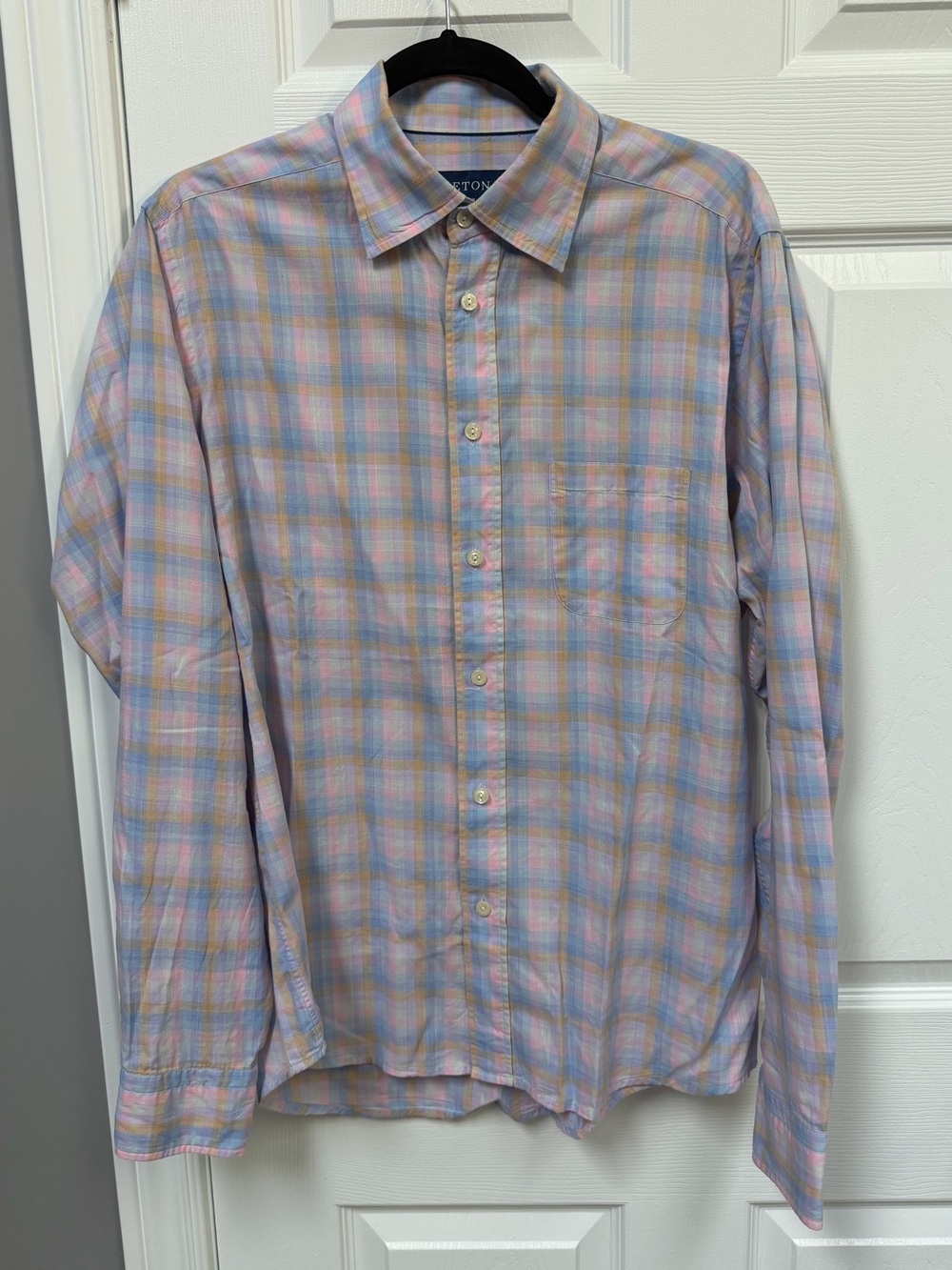 Eton Slim Fit Plaid Long Sleeve Button Down Shirt Pastel Luxury (L/16 Neck)